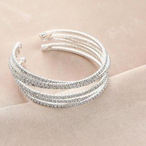 Six Rows Full Diamond Cross Claw Chain Open Elastic Bracelet